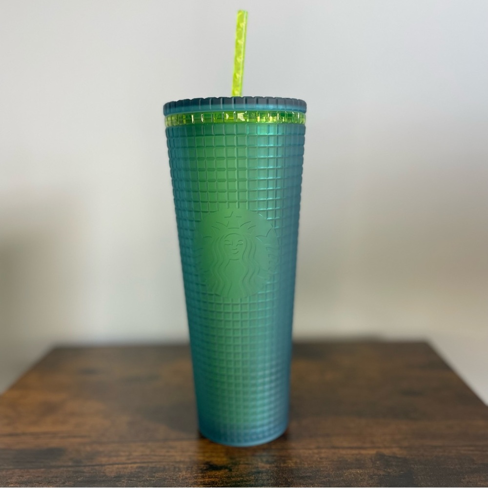 Starbucks 2022 Release Green Yellow Soft Touch Grid Tumbler